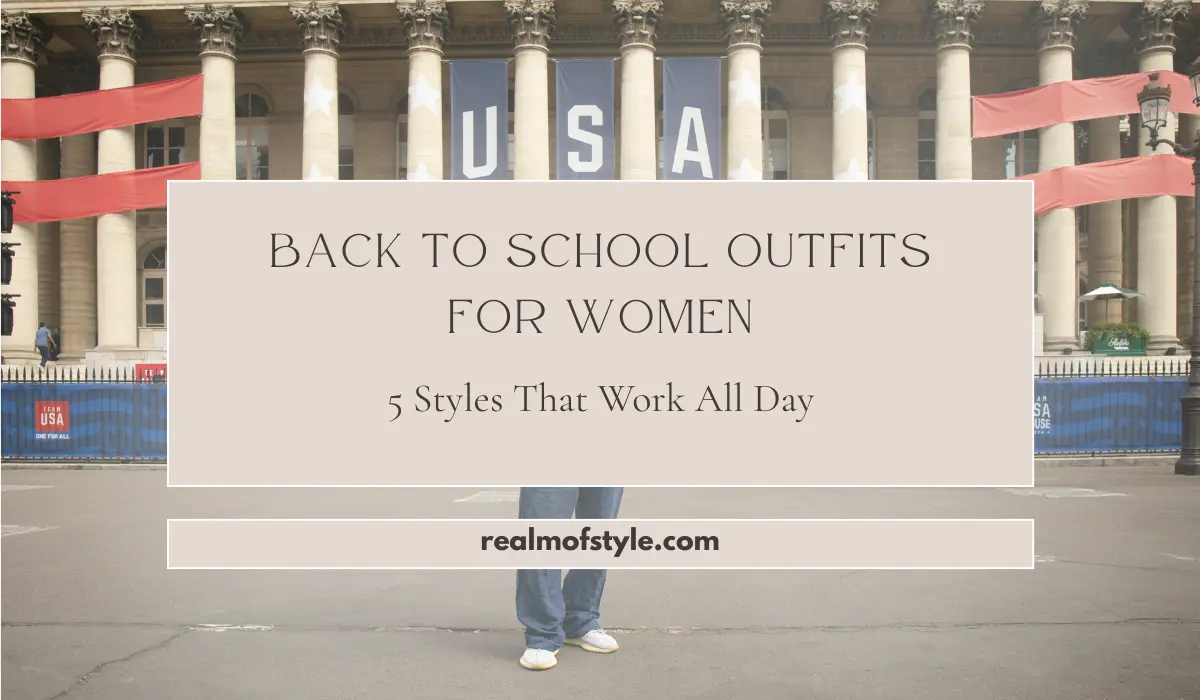 Homepage 5 Women wearing stylish back-to-school outfits including athleisure, preppy, streetwear, and layered looks on a college campus