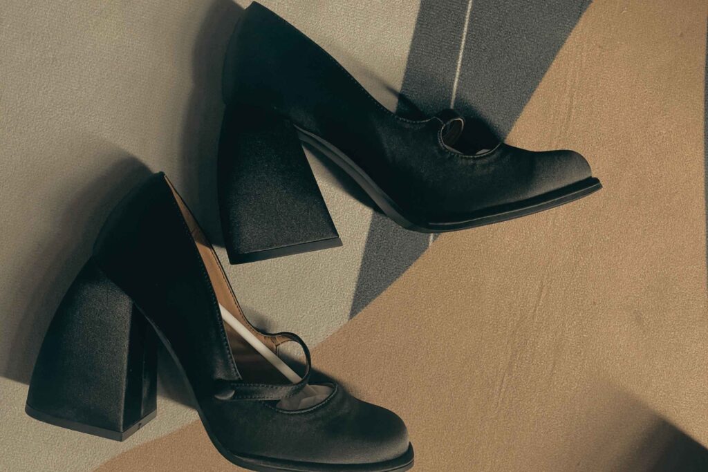 Hotter Donna suede heel showing almond toe box and low block heel