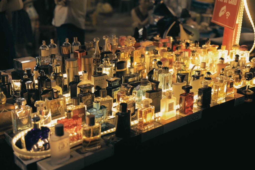 Cruelty free eau de parfum bottles arranged on a vanity