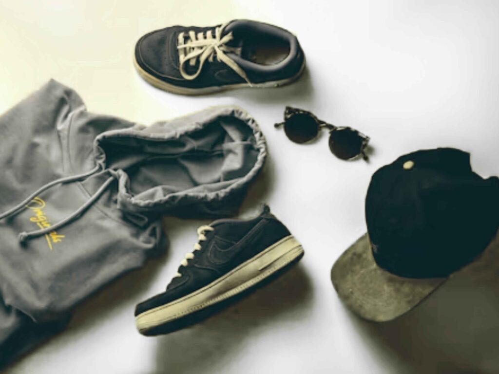 mello merch streetwear flat lay in neutral tones
