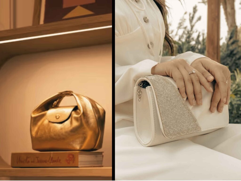 Metallic gold and silver handbags showing the best shades for fashion-forward outfit styling