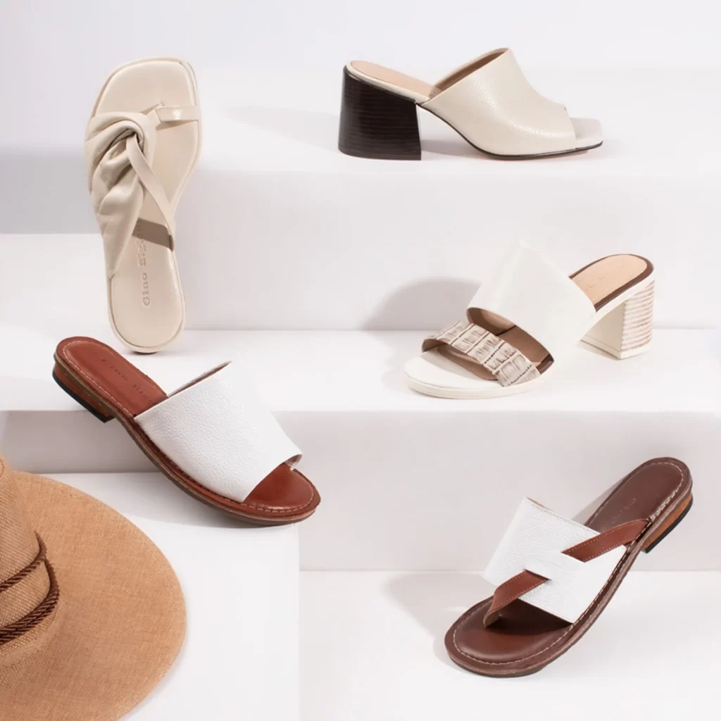 Office Sandals for Women: 10 Picks That Look Professional 1 Flatlay of different office sandals for women including flats wedges and block heels