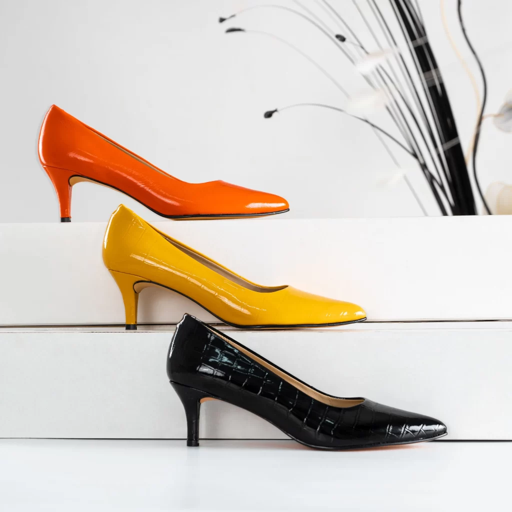 black kitten heels and colorful kitten heel options compared